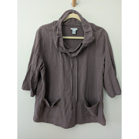 Soft Surroundings Tunic Top Gypsy Gauze Cowl Neck Lagenlook Dusty Purple 1X - Picture 1 of 10